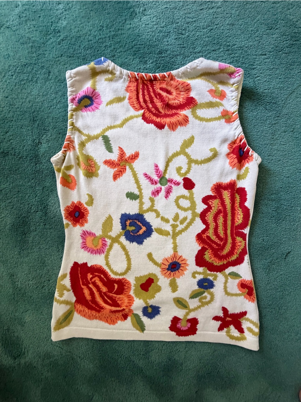 Moschino Cream Knit Tank with Multicolor Floral Pattern - Picture 3 of 5